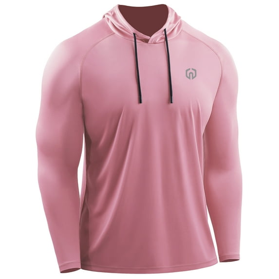 NELEUS Mens UPF 50+ Long Sleeve Shirts Hoodies Sun Protection Workout Dry Fit,Pink,US Size L
