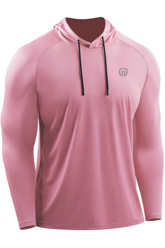 Mens UPF 50+ Long Sleeve Shirts Hoodies Sun Protection Workout Dry Fit,Pink,US Size XL