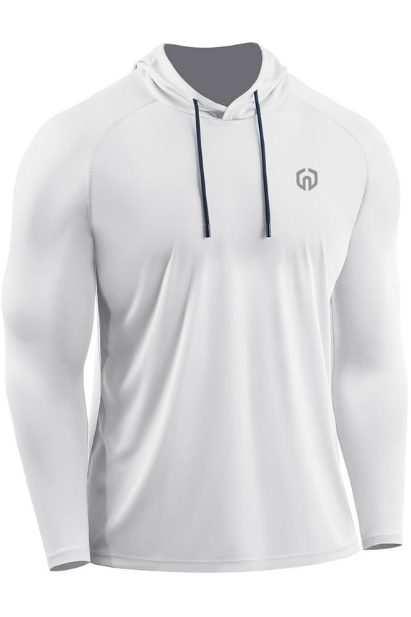 Mens UPF 50+ Long Sleeve Shirts Hoodies Sun Protection Workout Dry Fit,White,US Size 2XL