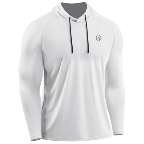NELEUS Mens UPF 50  Long Sleeve Shirts Hoodies Sun Protection Workout Dry Fit,White,US Size M