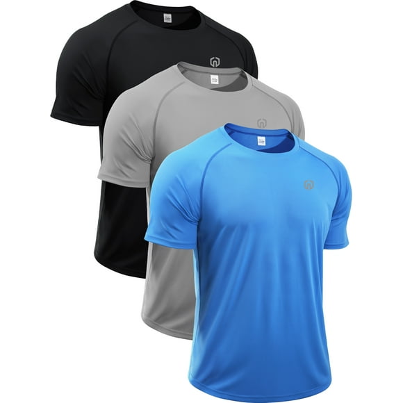 NELEUS Mens UPF 50+ Shirt SPF Sun Protection Quick Dry Short Sleeve Shirt 3 Pack,Black+Gray+Blue,US Size 2XL