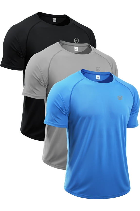 Mens UPF 50+ Shirt SPF Sun Protection Quick Dry Short Sleeve Shirt 3 Pack,Black+Gray+Blue,US Size 2XL