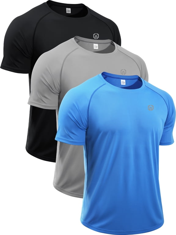 Mens UPF 50+ Shirt SPF Sun Protection Quick Dry Short Sleeve Shirt 3 Pack,Black+Gray+Blue,US Size L