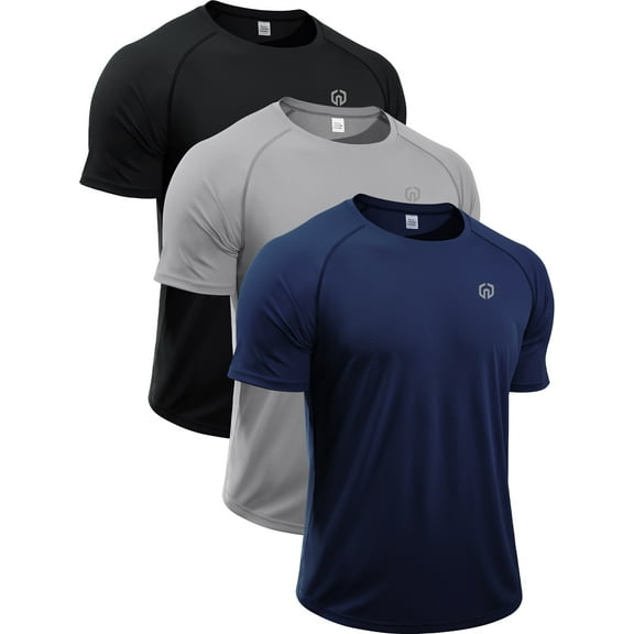 NELEUS Mens UPF 50  Shirt SPF Sun Protection Quick Dry Short Sleeve Shirt 3 Pack,Black Gray Navy Blue,US Size 2XL
