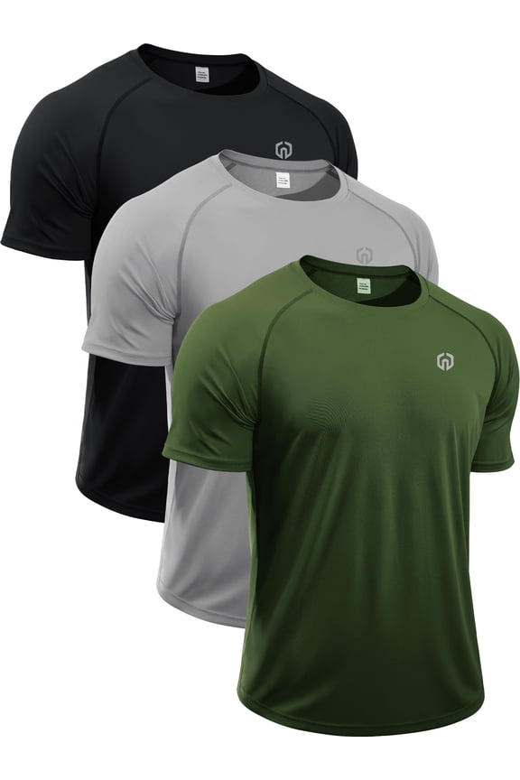 Mens Plus Size UPF 50+ Shirt SPF Sun Protection Quick Dry Short Sleeve Shirt 3 Pack,Black+Gray+Olive Green,US Size 2XL