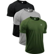 NELEUS Mens UPF 50+ Shirt SPF Sun Protection Quick Dry Short Sleeve Shirt 3 Pack,Black+Gray+Olive Green,US Size L