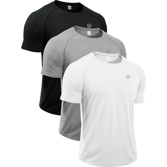 NELEUS Mens UPF 50+ Shirt SPF Sun Protection Quick Dry Short Sleeve Shirt 3 Pack,Black+Gray+White,US Size M