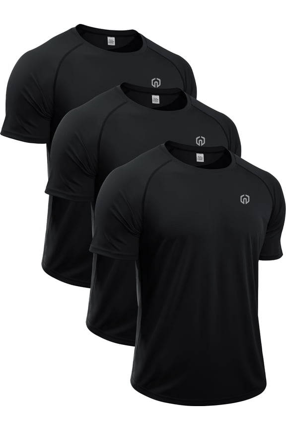 Mens UPF 50+ Shirt SPF Sun Protection Quick Dry Short Sleeve Shirt 3 Pack,Black,US Size M