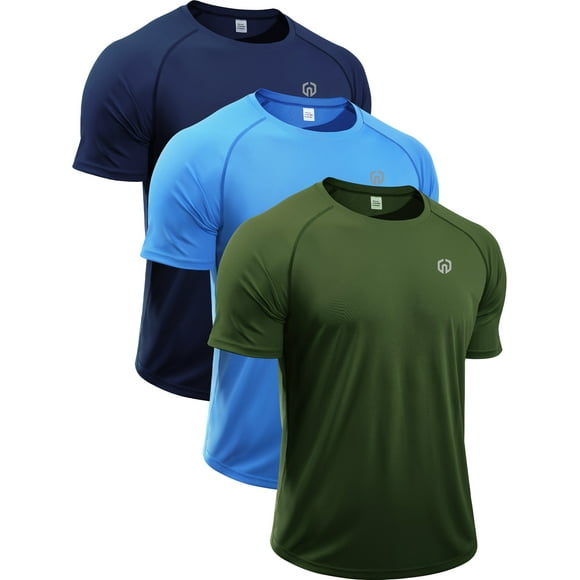 NELEUS Mens UPF 50+ Shirt SPF Sun Protection Quick Dry Short Sleeve Shirt 3 Pack,Navy Blue+Blue+Olive Green,US Size L