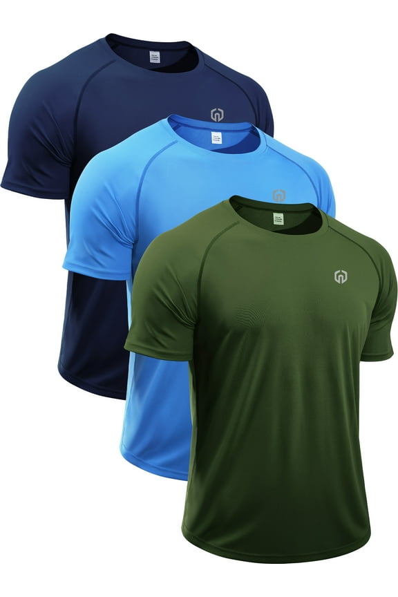 Mens UPF 50+ Shirt SPF Sun Protection Quick Dry Short Sleeve Shirt 3 Pack,Navy Blue+Blue+Olive Green,US Size M