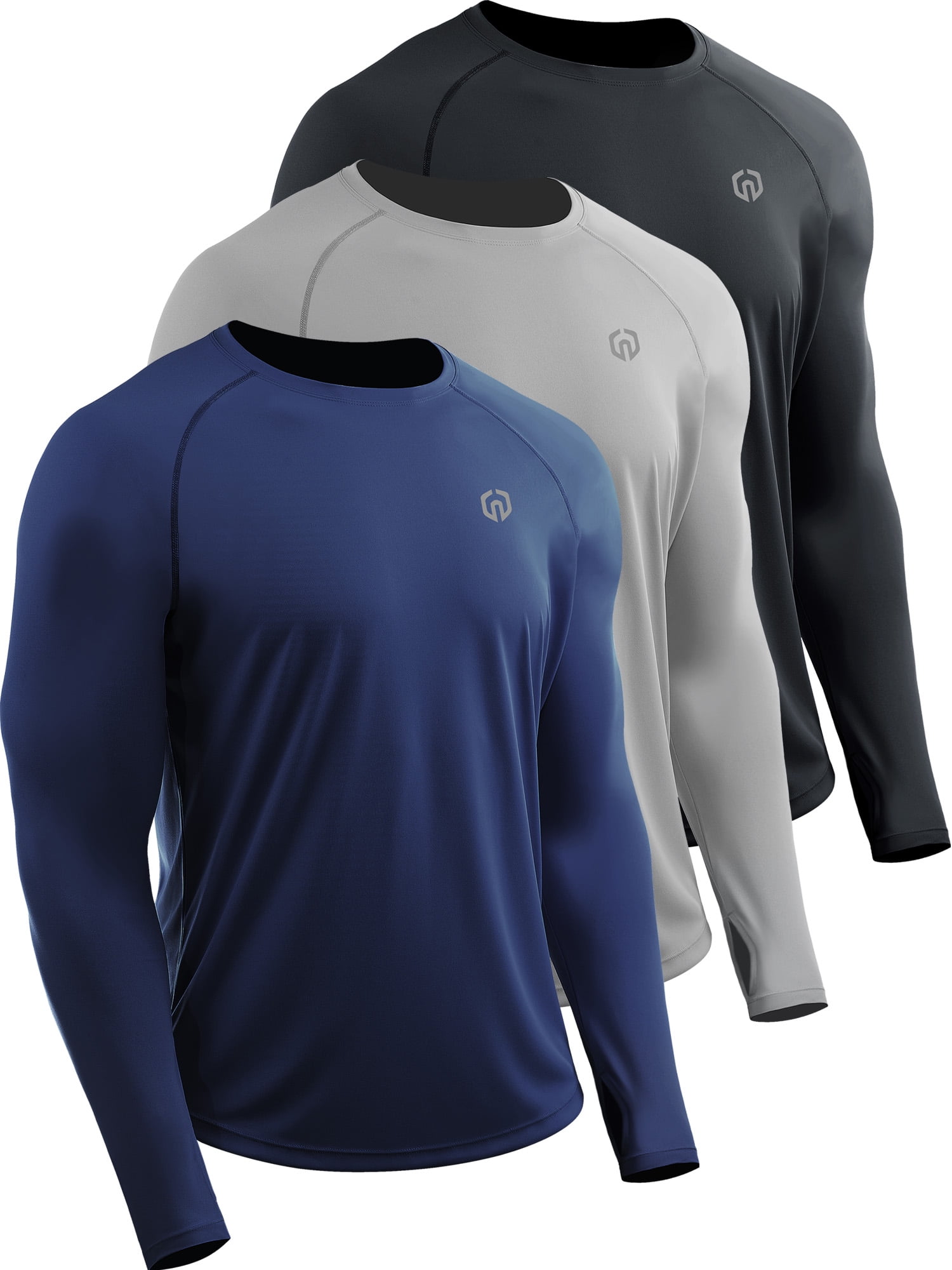 NELEUS Mens UPF 50+ Sun UV Protection Shirts for Fishing Hiking Workout Long Sleeve with Thumb Hole,Black+Gray+Navy Blue,US Size L