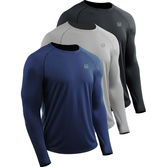 NELEUS Mens UPF 50+ Sun UV Protection Shirts for Fishing Hiking Workout Long Sleeve with Thumb Hole,Black+Gray+Navy Blue,US Size L