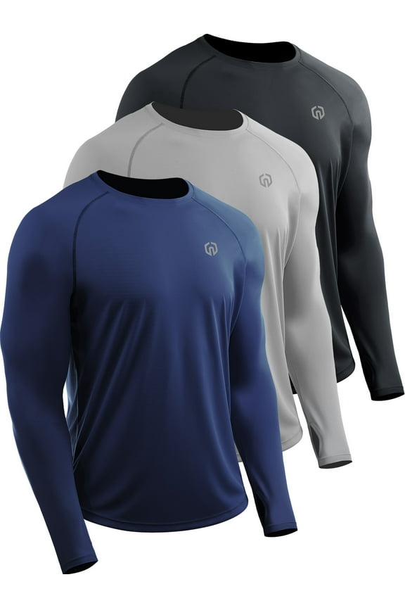 Mens UPF 50+ Sun UV Protection Shirts for Fishing Hiking Workout Long Sleeve with Thumb Hole,Black+Gray+Navy Blue,US Size L