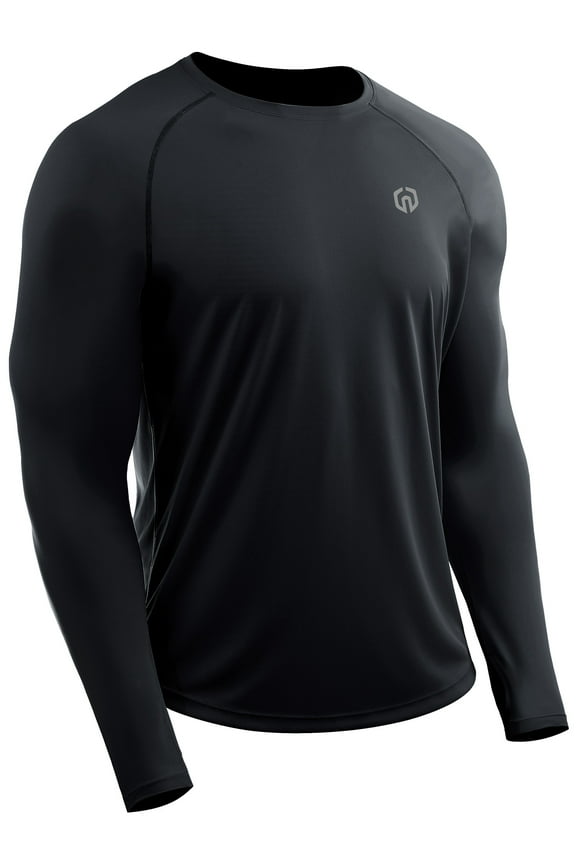 Mens UPF 50+ Sun UV Protection Shirts for Fishing Hiking Workout Long Sleeve with Thumb Hole,Black,US Size S