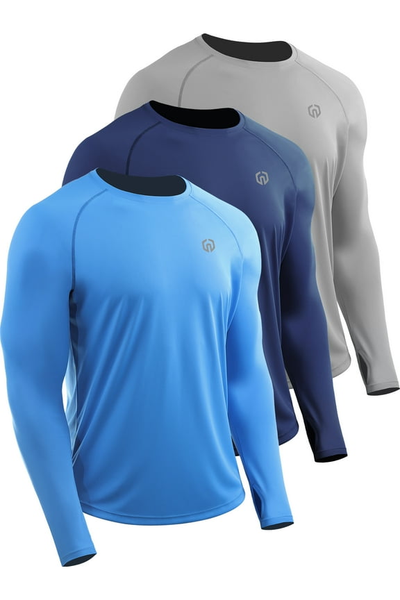 Mens UPF 50+ Sun UV Protection Shirts for Fishing Hiking Workout Long Sleeve with Thumb Hole,Gray+Navy Blue+Light Blue,US Size 2XL