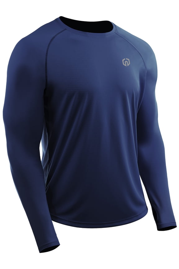 Mens UPF 50+ Sun UV Protection Shirts for Fishing Hiking Workout Long Sleeve with Thumb Hole,Navy Blue,US Size S