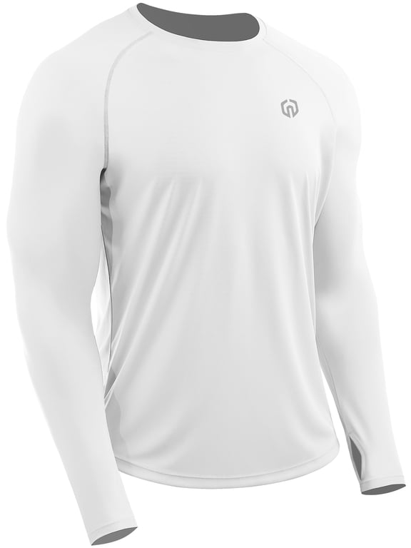 Mens UPF 50+ Sun UV Protection Shirts for Fishing Hiking Workout Long Sleeve with Thumb Hole,White,US Size L