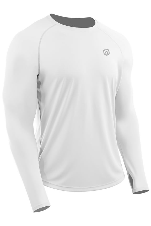 Mens UPF 50+ Sun UV Protection Shirts for Fishing Hiking Workout Long Sleeve with Thumb Hole,White,US Size XL