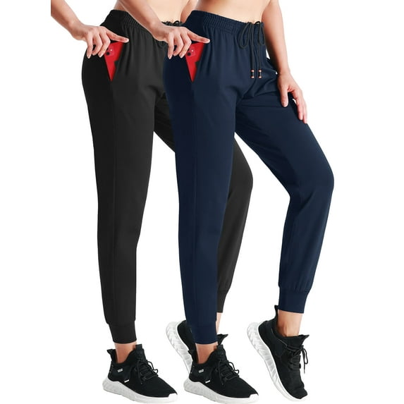 NELEUS Women's High Waist Sweatpants Running Workout Pants with Pockets Relaxed Fit,Black+Navy Blue,US Size L