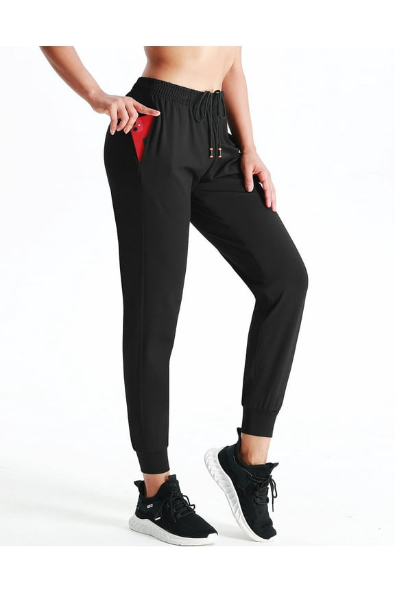 Women's High Waist Sweatpants Running Workout Pants with Pockets Relaxed Fit,Black,US Size S