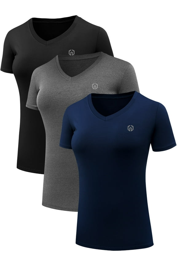 Women's Compression Shirt Yoga Tight Tops Workout Athletic Short Sleeves 3 Pack,Black+Gray+Navy Blue,US Size S