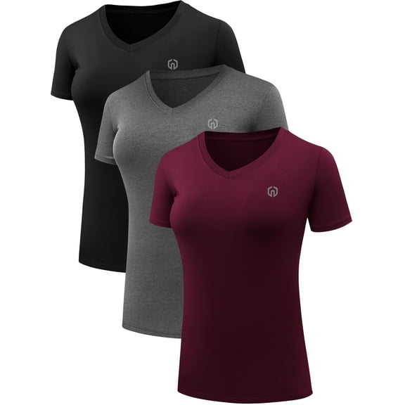 NELEUS Women's Compression Shirt Yoga Tight Tops Workout Athletic Short Sleeves 3 Pack,Black+Gray+Red Wine,US Size L