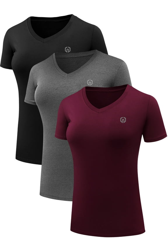 Women's Compression Shirt Yoga Tight Tops Workout Athletic Short Sleeves 3 Pack,Black+Gray+Red Wine,US Size XL