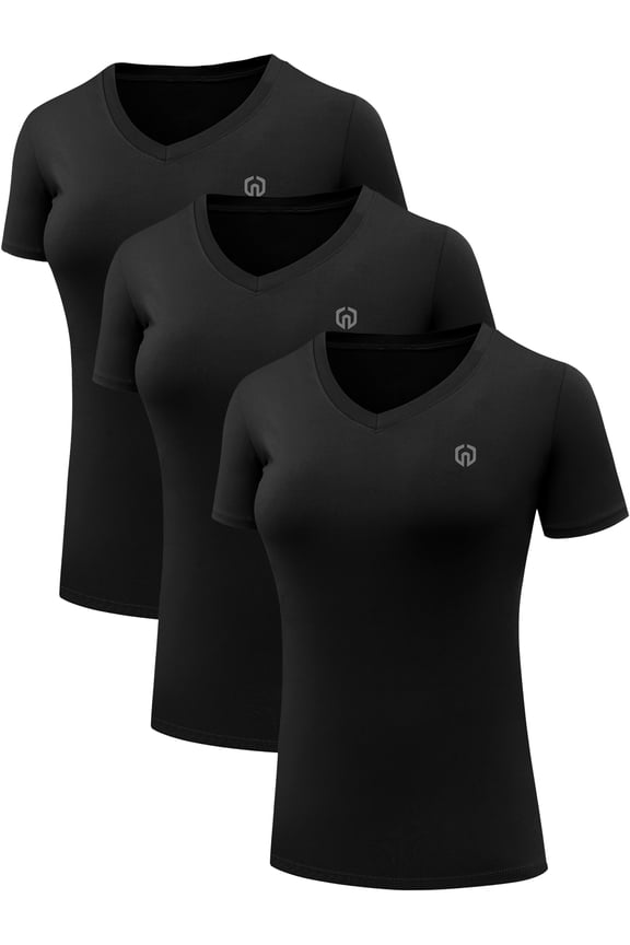 Women's Compression Shirt Yoga Tight Tops Workout Athletic Short Sleeves 3 Pack,Black,US Size S