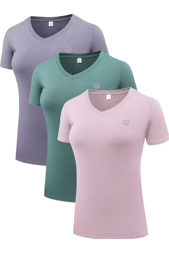 Women's Compression Shirt Yoga Tight Tops Workout Athletic Short Sleeves 3 Pack,Blackish Green+Purple+Pink,US Size XL