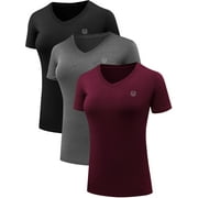 NELEUS Women's Compression Workout Athletic Shirt Yoga Tight Tops Short Sleeves 3 Pack,Black+Gray+Red Wine,US Size 2XL