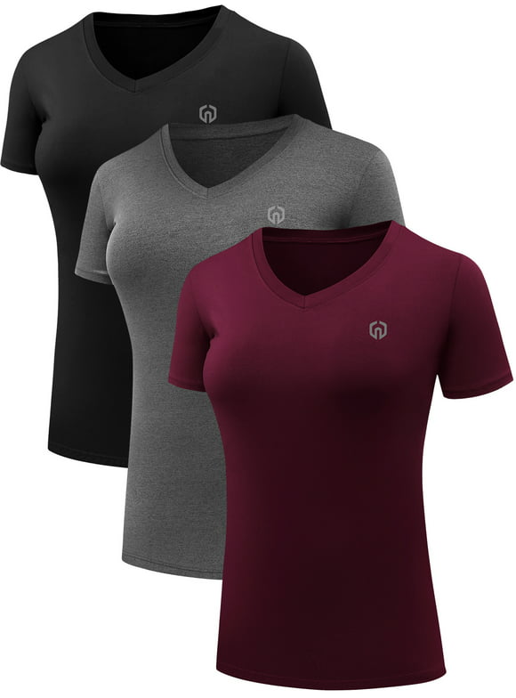 NELEUS Women's Compression Workout Athletic Shirt Yoga Tight Tops Short Sleeves 3 Pack,Black+Gray+Red Wine,US Size XL
