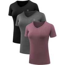 NELEUS Women's Compression Workout Athletic Shirt Yoga Tight Tops Short Sleeves 3 Pack,Black+Gray+Rosy Brown,US Size S