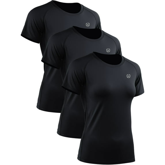 NELEUS Women's Quick Dry Workout Athletic Shirt Yoga Tops Raglan Short Sleeves Slim Fitting,3 Pack Black,US Size L
