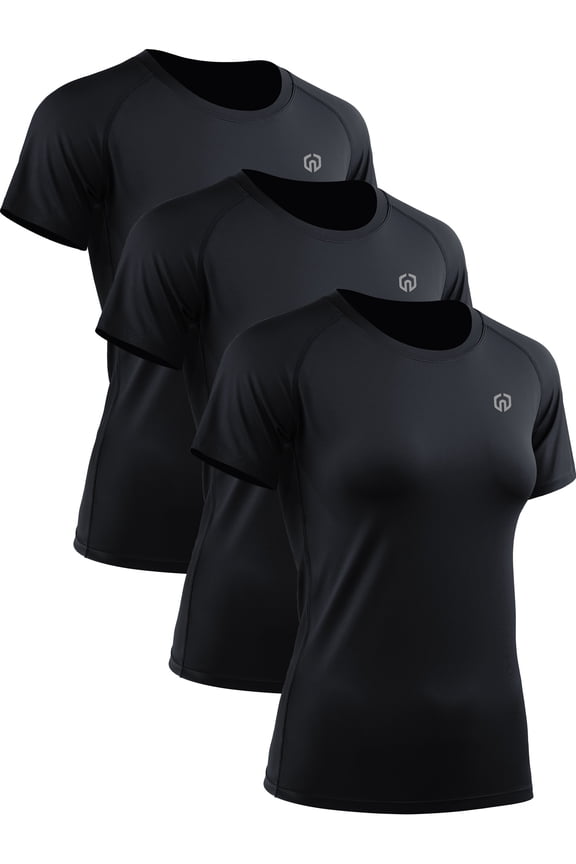 Women's Quick Dry Workout Athletic Shirt Yoga Tops Raglan Short Sleeves Slim Fitting,3 Pack Black,US Size S