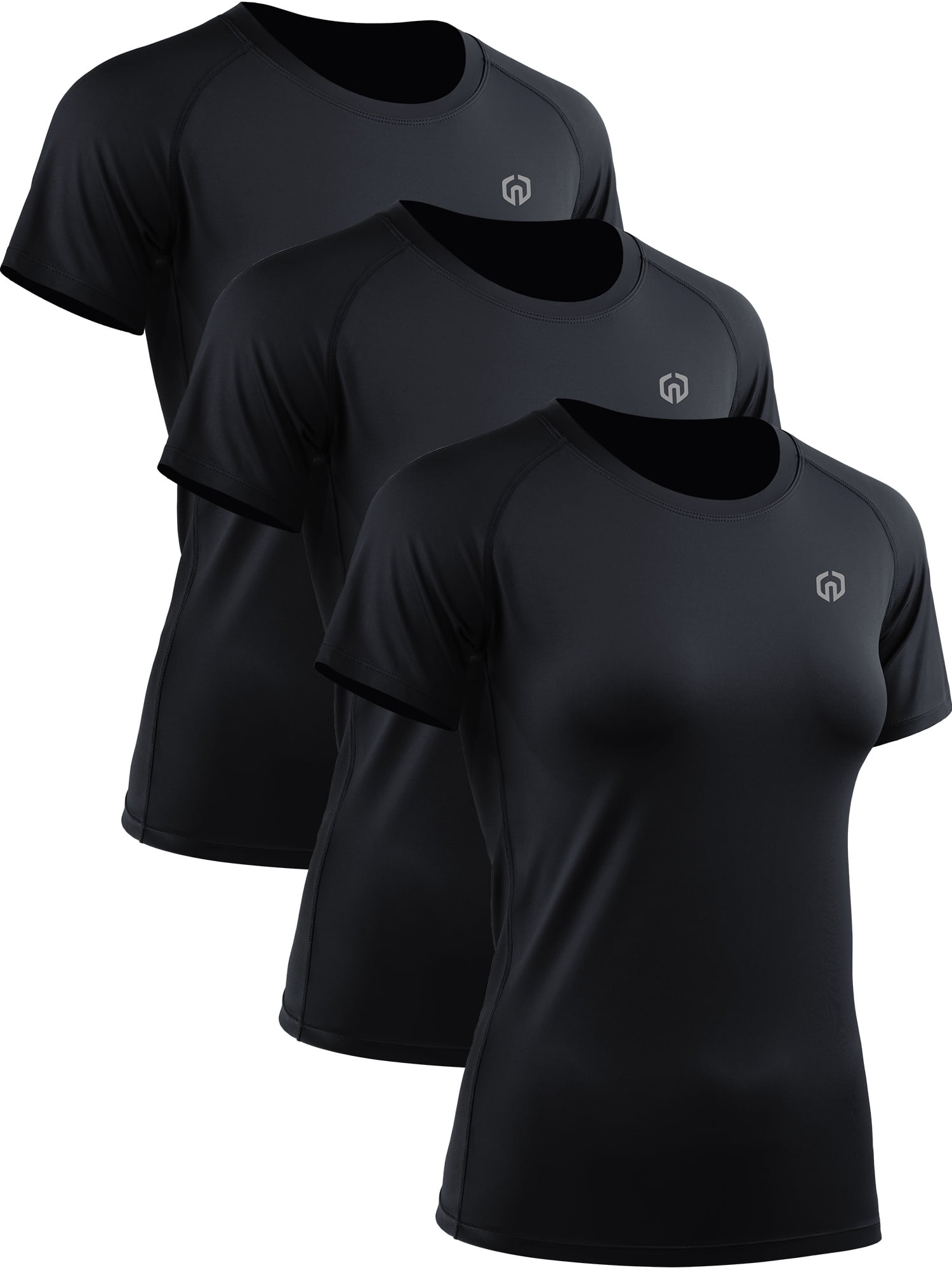 NELEUS, Women's Quick Dry Workout Athletic Shirt, XL, 3 Pack Black ...