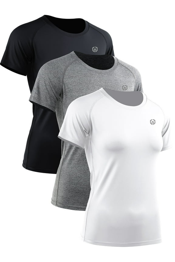 Women's Quick Dry Workout Athletic Shirt Yoga Tops Raglan Short Sleeves Slim Fitting,Black+Gray+White,US Size S