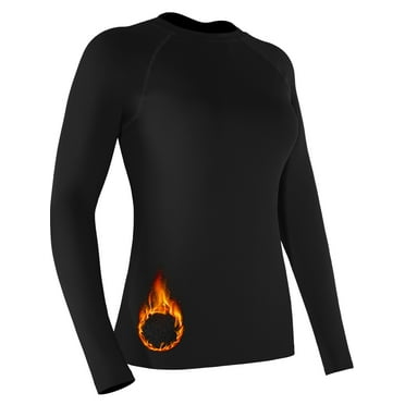 NELEUS Women's Stretch Thermal Fleece Shirts Long Sleeve Workout Tops Running Athletic Base Layer,Black,US Size XL