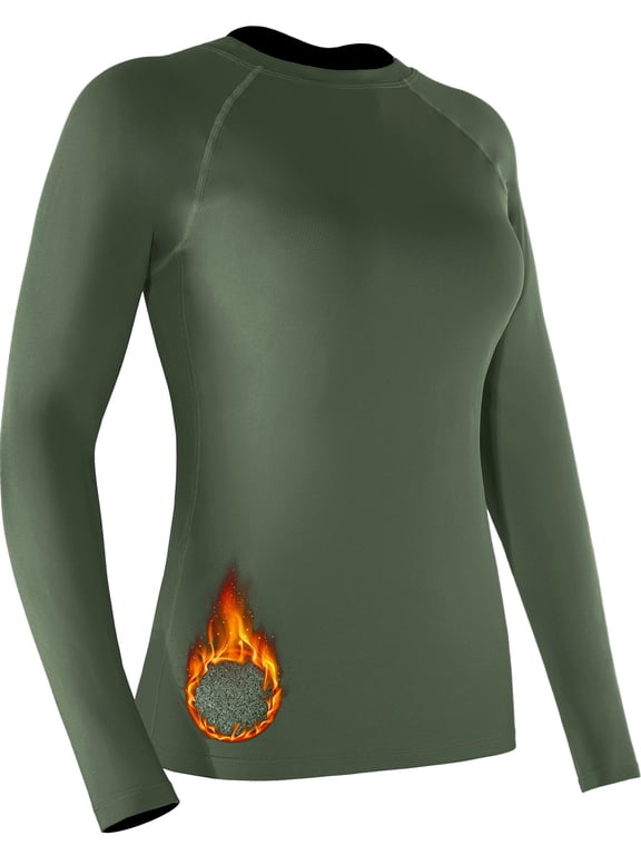 Women's Stretch Thermal Warm Shirts Long Sleeve Workout Tops Running Athletic Base Layer,Dark Green,US Size M
