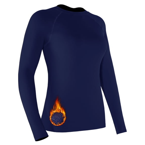 NELEUS Women's Stretch Thermal Warm Shirts Long Sleeve Workout Tops Running Athletic Base Layer,Navy Blue,US Size L