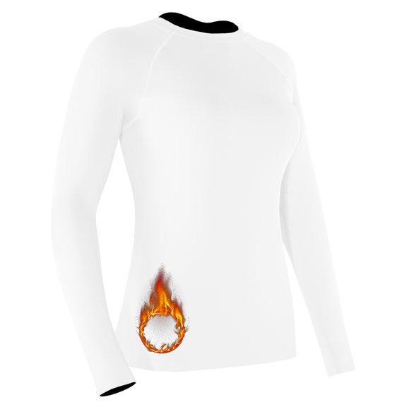 NELEUS Women's Stretch Thermal Warm Shirts Long Sleeve Workout Tops Running Athletic Base Layer,White,US Size L