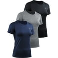 thumbnail image 1 of NELEUS Women's Workout Athletic Shirt Yoga Quick Dry Slim Fitting Tops Short Sleeves,Black+Gray+Navy Blue,US Size L, 1 of 8