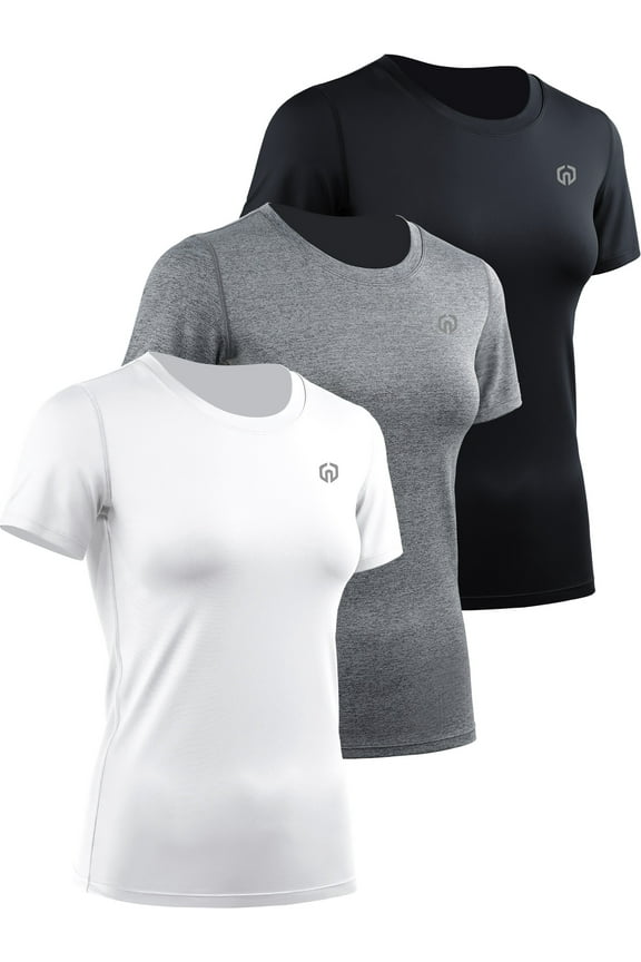 Women's Workout Athletic Shirt Yoga Quick Dry Slim Fitting Tops Short Sleeves,Black+Gray+White,US Size S