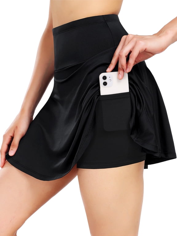 Womens Plus Size 2 in 1 Tennis Skirts High Waisted Athletic Golf Skirt with Pockets,Black,US Size 2XL