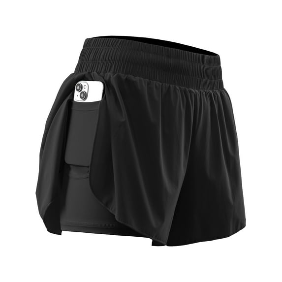 NELEUS Womens 2 in 1 Workout Yoga Shorts for Athletic Gym Running Casual Summer Short with Pocket,Black,US Size S