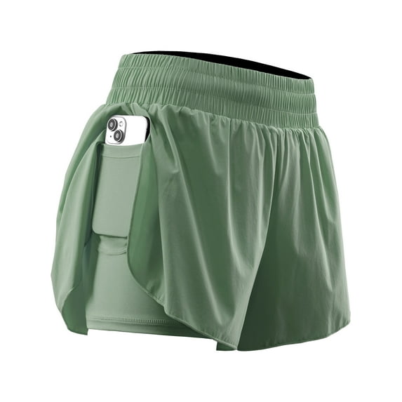 NELEUS Womens 2 in 1 Workout Yoga Shorts for Athletic Gym Running Casual Summer Short with Pocket,Light Green,US Size S