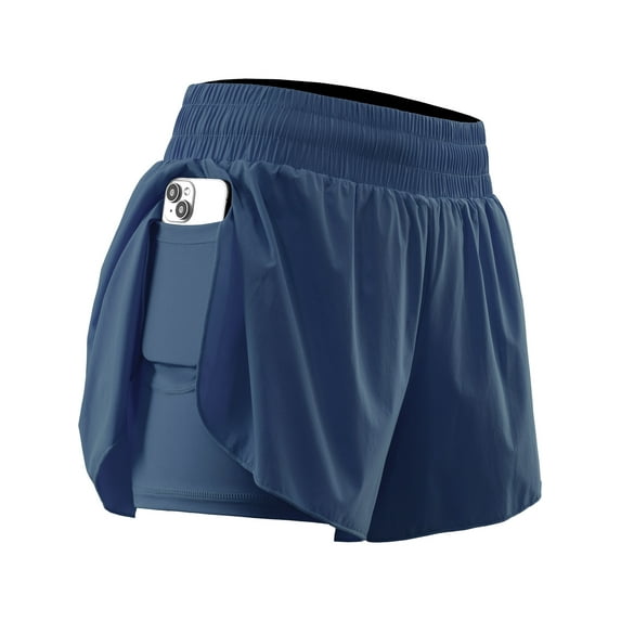 NELEUS Womens 2 in 1 Workout Yoga Shorts for Athletic Gym Running Casual Summer Short with Pocket,Navy Blue,US Size L