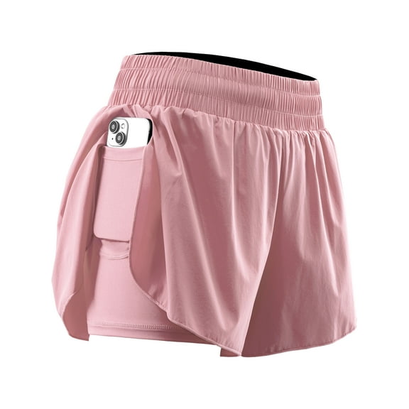 NELEUS Womens 2 in 1 Workout Yoga Shorts for Athletic Gym Running Casual Summer Short with Pocket,Pink,US Size L