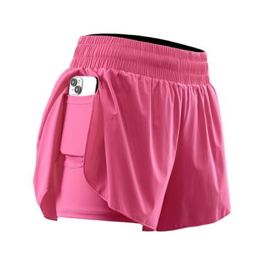 NELEUS Womens 2 in 1 Workout Yoga Shorts for Athletic Gym Running Casual Summer Short with Pocket,Rose Red,US Size M
