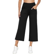 NELEUS Womens 25" Wide Leg Capri Pants Yoga Legging High Waist Cropprd Pants with Pockets,Black,US Size L