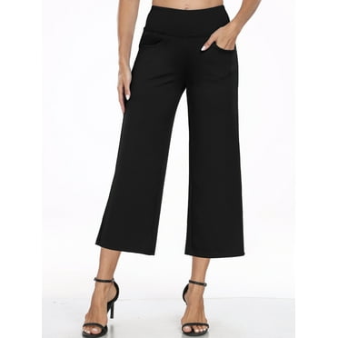 NELEUS Womens 25" Wide Leg Capri Pants Yoga Legging High Waist Cropprd Pants with Pockets,Black,US Size L